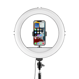 Product LED ring light with smartphone.