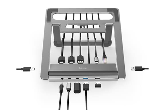 Various connection options on the USB-C docking station